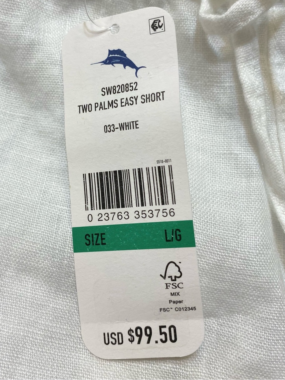 Tommy Bahama White Linen Drawstring Shorts. NWT. Size L. Loose Fit, 2 Pockets. - Picture 2 of 13